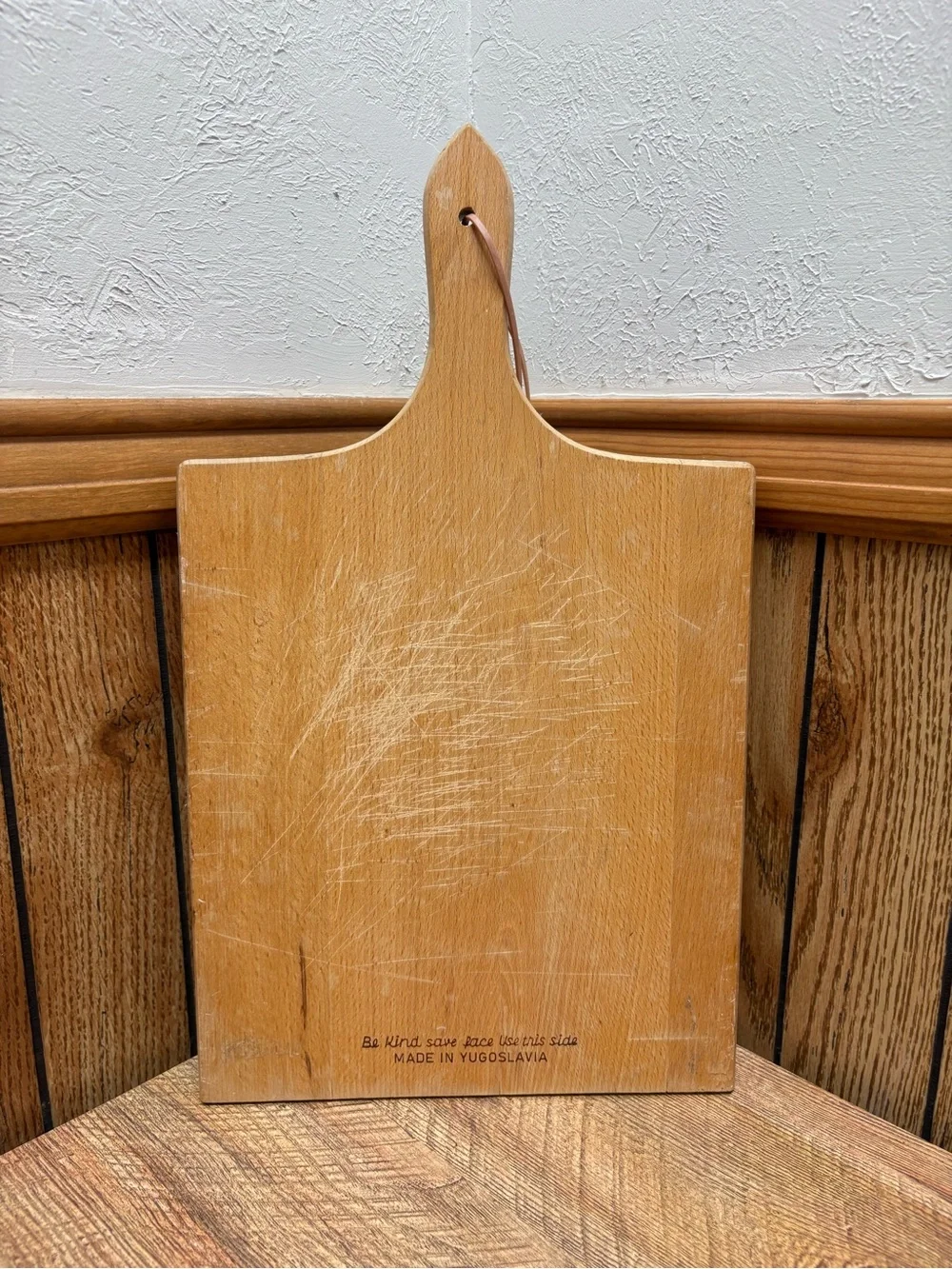 Vintage MCM Fruit Wooden Cutting Board Yugoslavia Be Kind Save Face
